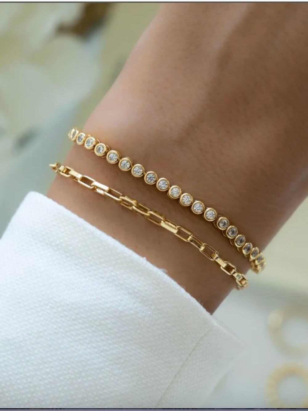 Gold Bezel Tennis Bracelet 7 inches